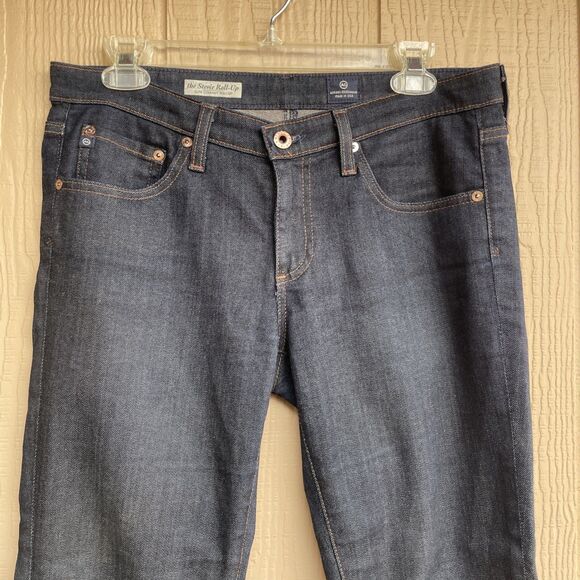 AG Adriano Goldschmied Stevie Roll Up Jean Womens 29R Slim Straight Cropped Dark - Picture 2 of 12